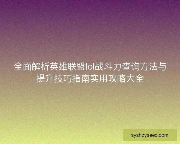 全面解析英雄联盟lol战斗力查询方法与提升技巧指南实用攻略大全