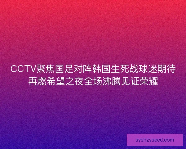 CCTV聚焦国足对阵韩国生死战球迷期待再燃希望之夜全场沸腾见证荣耀
